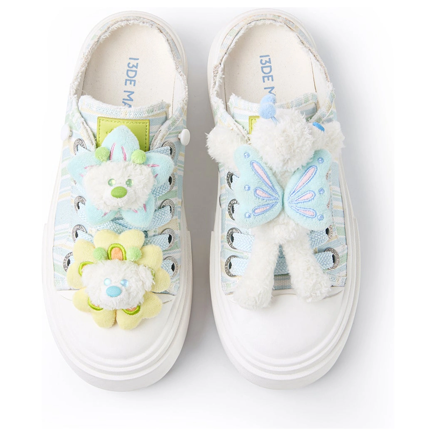13DE MARZO Floral Butterfly Bear Backless Shoes Green front view