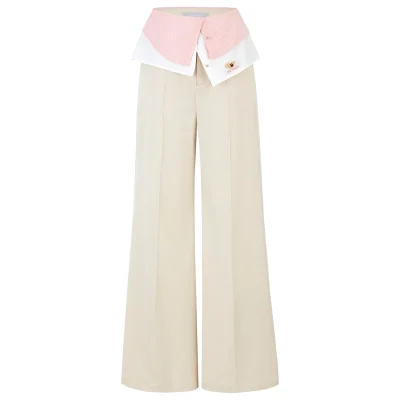 13DE MARZO Double-Layer Shirt Hem Trousers Beige