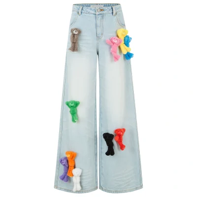 13DE MARZO Colorful All-Over Bear Print Jeans Blue