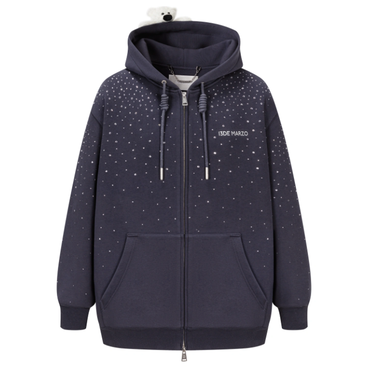 13DE MARZO Shine Logo Zip Hoodie Navy Blue