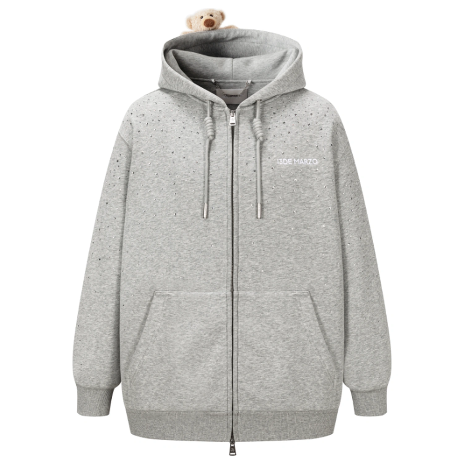 13DE MARZO Shine Logo Zip Hoodie Grey