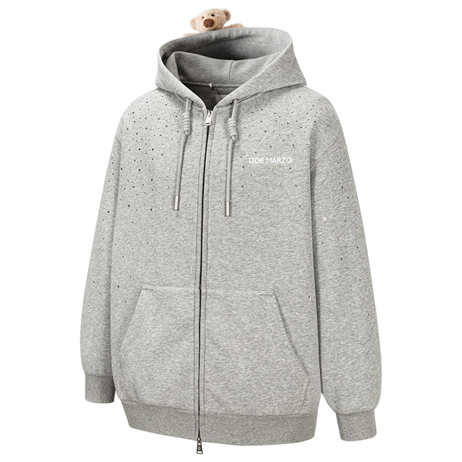 13DE MARZO Shine Logo Zip Hoodie Grey
