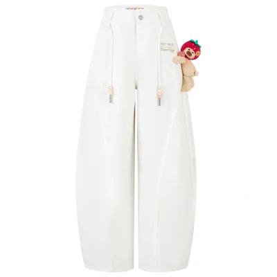 13DE MARZO Curved-Hem Cargo Pants White