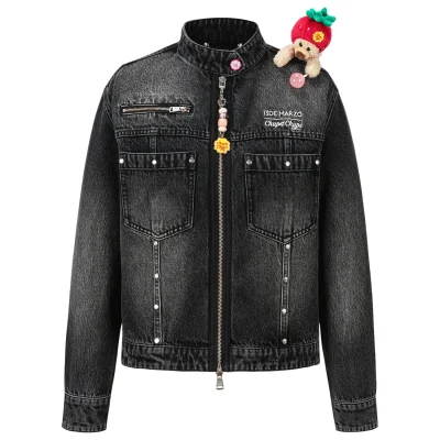 13DE MARZO Zip-Up Denim Jacket Black