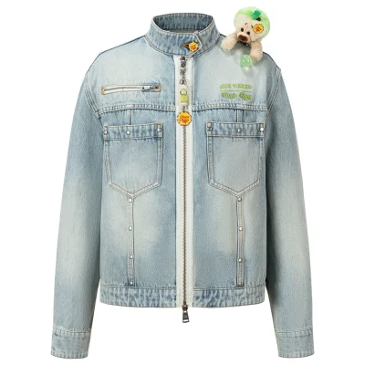 13DE MARZO Zip-Up Denim Jacket Blue