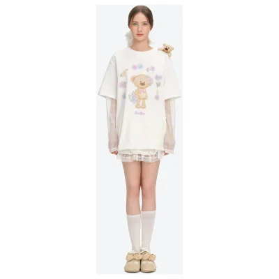 13DE MARZO Plush Bear Mules Sand front view
