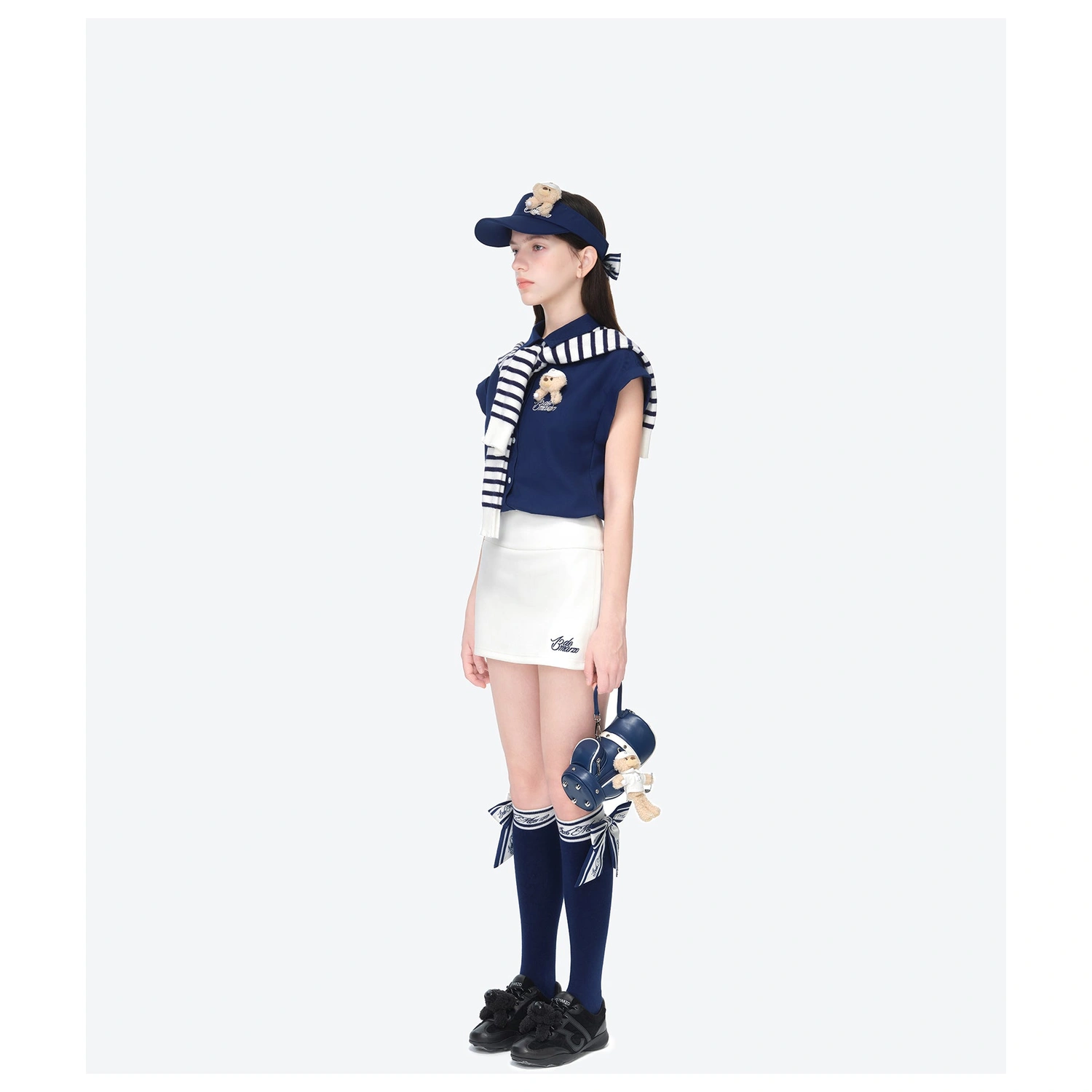 13DE MARZO Golf Shirt Two-Piece Set Navy Blue back view