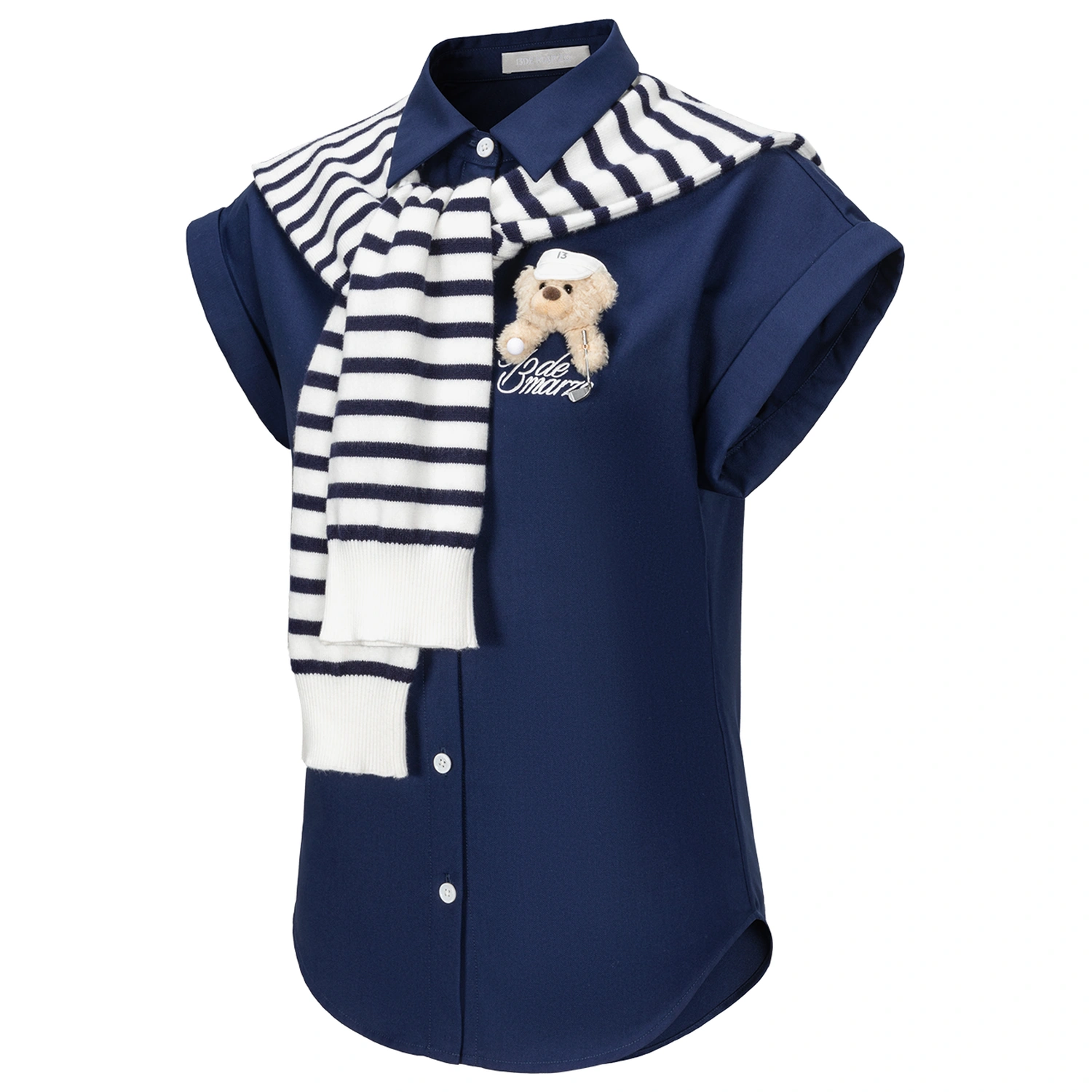 13DE MARZO Golf Shirt Two-Piece Set Navy Blue fabric detail