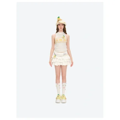 13DE MARZO Layered Tulle Skirt White front view