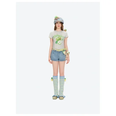 13DE MARZO Lollipop V-Waist Slim-Fit Shorts Blue front view