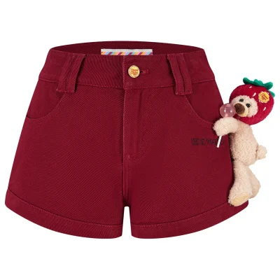 13DE MARZO Lollipop V-Waist Slim-Fit Shorts Red