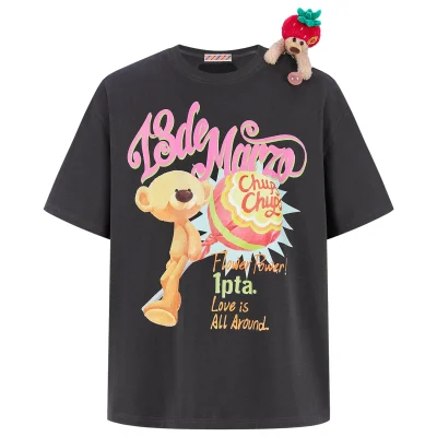 13DE MARZO Bear Graphic Lollipop Tee Dark Grey