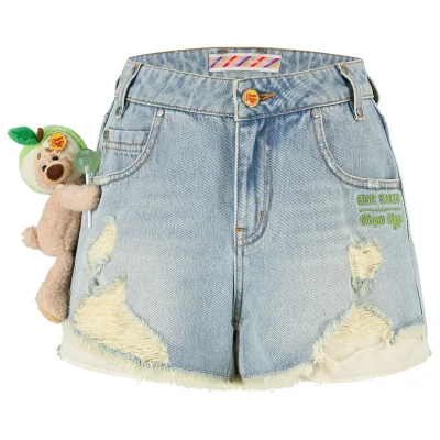 13DE MARZO Lollipop Distressed Denim Shorts Blue