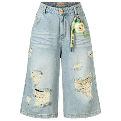 13DE MARZO Ripped Cropped Jeans Blue