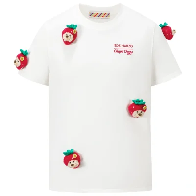 13DE MARZO Bear Print with Rhinestone T-shirt White