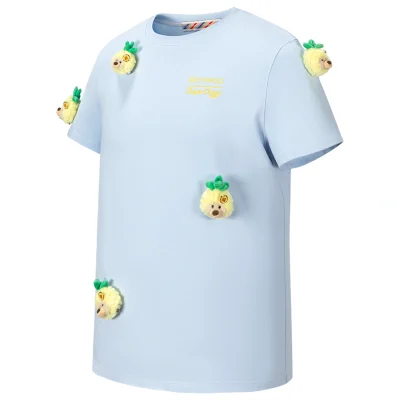 13DE MARZO Bear Print with Rhinestone T-shirt Blue front view