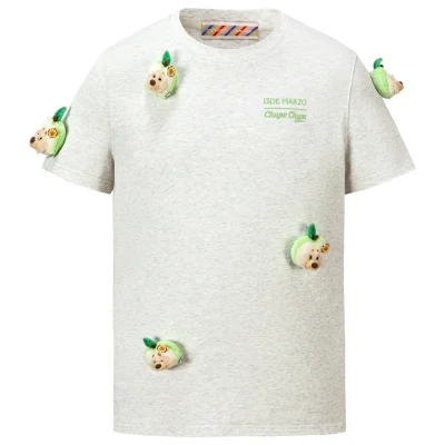 13DE MARZO Bear Print with Rhinestone T-shirt Grey