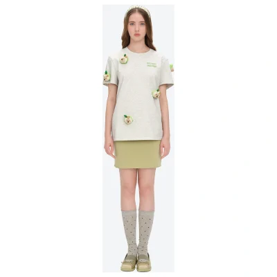 13DE MARZO Bear Print with Rhinestone T-shirt Grey front view