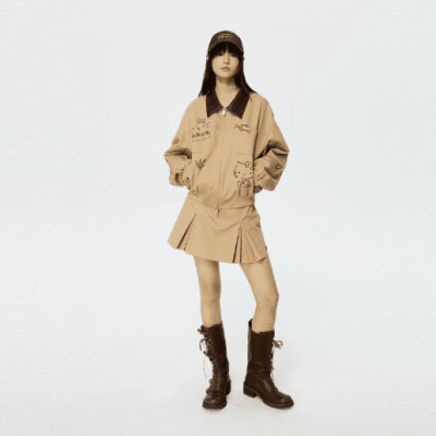 REVAN Khaki Pleated Utility Mini Skirt