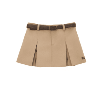 REVAN Khaki Pleated Utility Mini Skirt