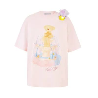 13DE MARZO Fountain Bear Print T-shirt Pink