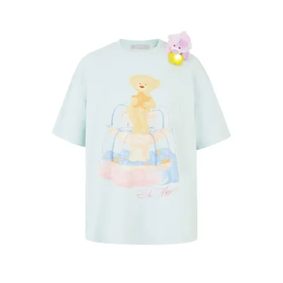 13DE MARZO Fountain Bear Print T-shirt Blue