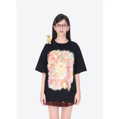 13DE MARZO Glowing Heart Firework T-Shirt Black
