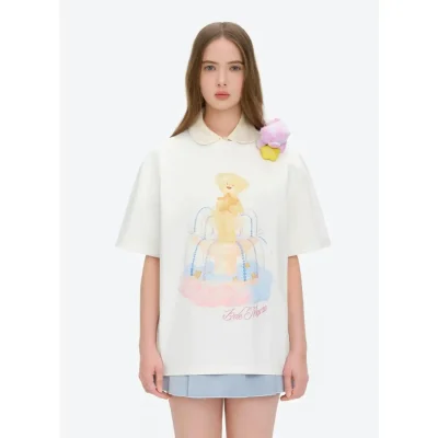 13DE MARZO Fountain Bear Print T-shirt White