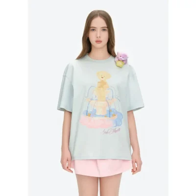 13DE MARZO Fountain Bear Print T-shirt Blue