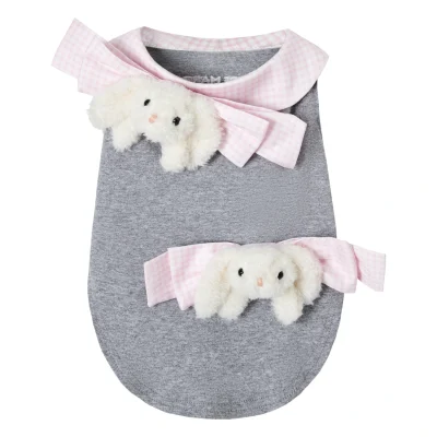 13DE MARZO Pet Bow Check Vest Grey