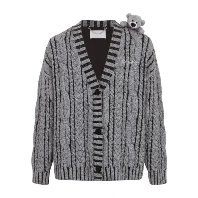 13DE MARZO Bear Yarn Weave Cardigan Dark Grey