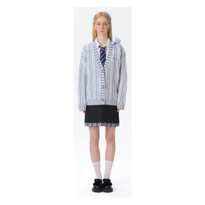 13DE MARZO Bear Yarn Weave Cardigan Blue