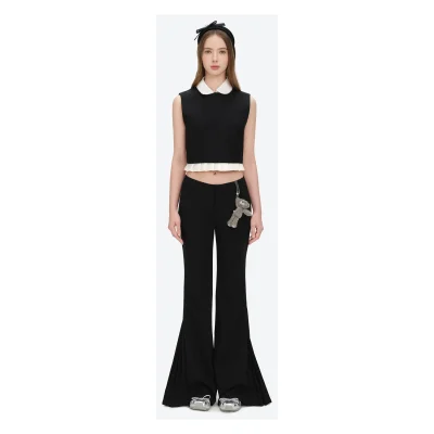 13DE MARZO Pleated Flared Trousers Black