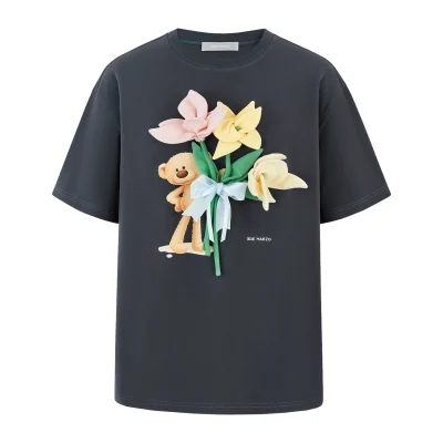 13DE MARZO Bear Offering Flowers 3D T-shirt Dark Grey
