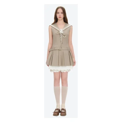 13DE MARZO Sailor Collar Dress Two-Piece Set Khaki
