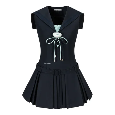 13DE MARZO Sailor Collar Dress Two-Piece Set Navy Blue