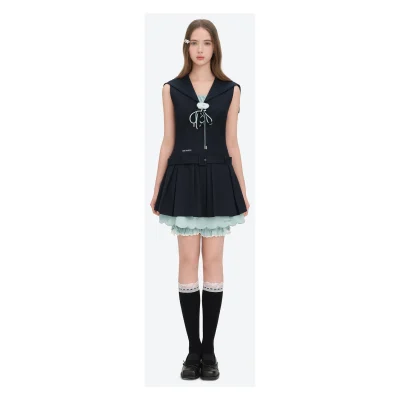 13DE MARZO Sailor Collar Dress Two-Piece Set Navy Blue