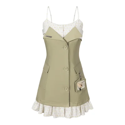13DE MARZO Two-piece Style Blazer with Badge Dress Khaki