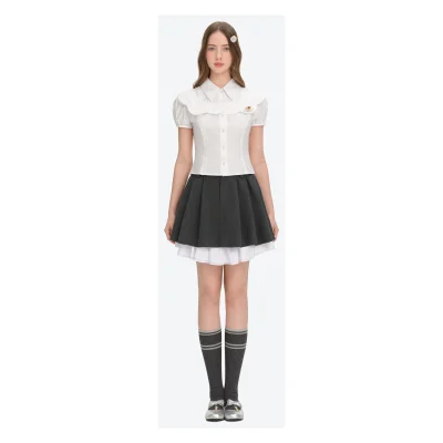 13DE MARZO Patchwork Two-Piece Style Shirt White