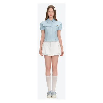 13DE MARZO Patchwork Two-Piece Style Shirt Blue