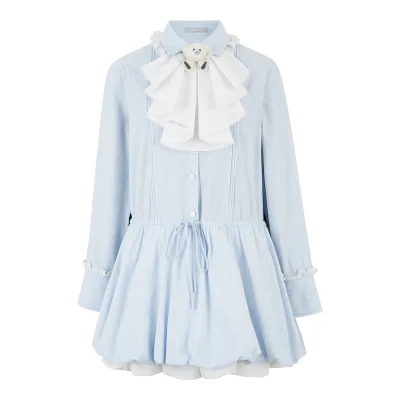 13DE MARZO Smocked Bouquet Sleeve Long Dress Blue