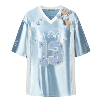 13DE MARZO Bear Cheerleader Satin Jersey T-shirt Blue
