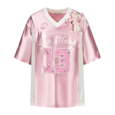 13DE MARZO Bear Cheerleader Satin Jersey T-shirt Pink