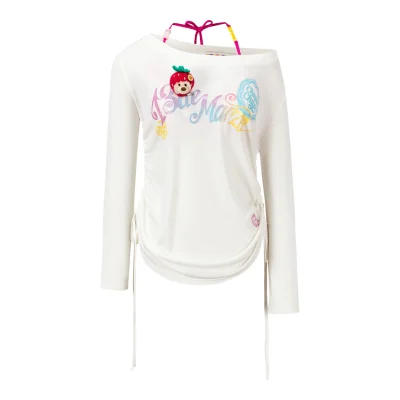 13DE MARZO Asymmetric Shoulder Long Sleeve Set White