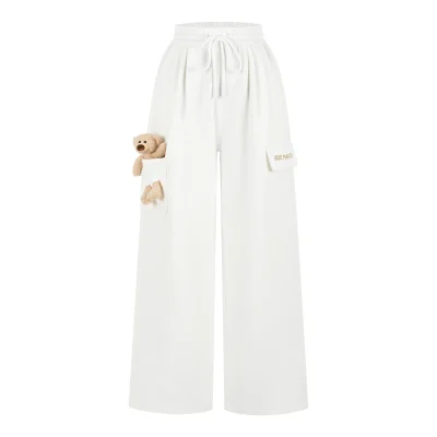 13DE MARZO Pocket Bear Wide-leg Sweatpants White