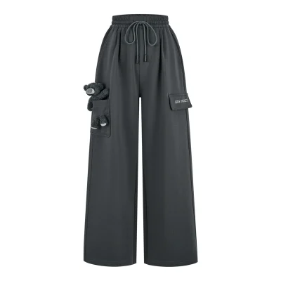13DE MARZO Pocket Bear Wide-leg Sweatpants Dark Grey
