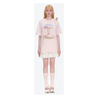 13DE MARZO Carousel Bear Printed T-shirt Pink