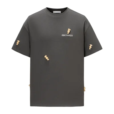 13DE MARZO Mini Flocked Bear T-shirt Dark Grey