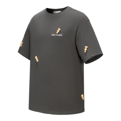 13DE MARZO Mini Flocked Bear T-shirt Dark Grey