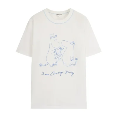 AVVENN X Moomin Blue Line Art Relaxed Tee White